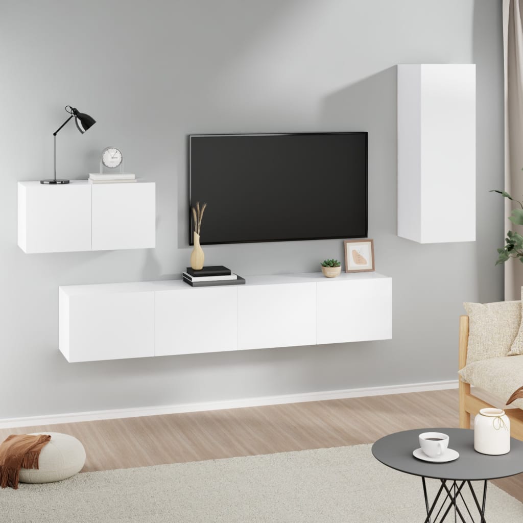 4 Piece TV Stand Set White Engineered Wood