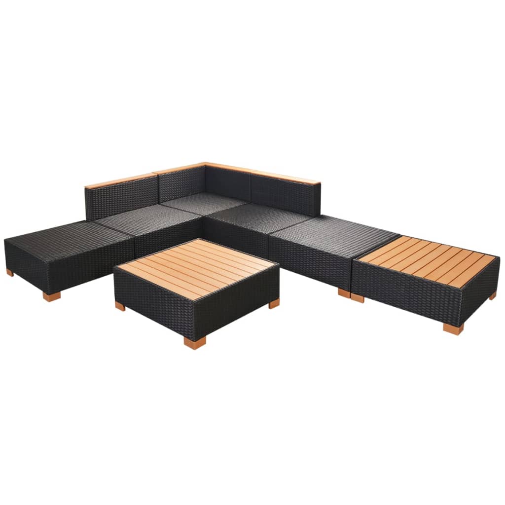 7 Piece Patio Lounge Set with Cushions Poly Rattan Black