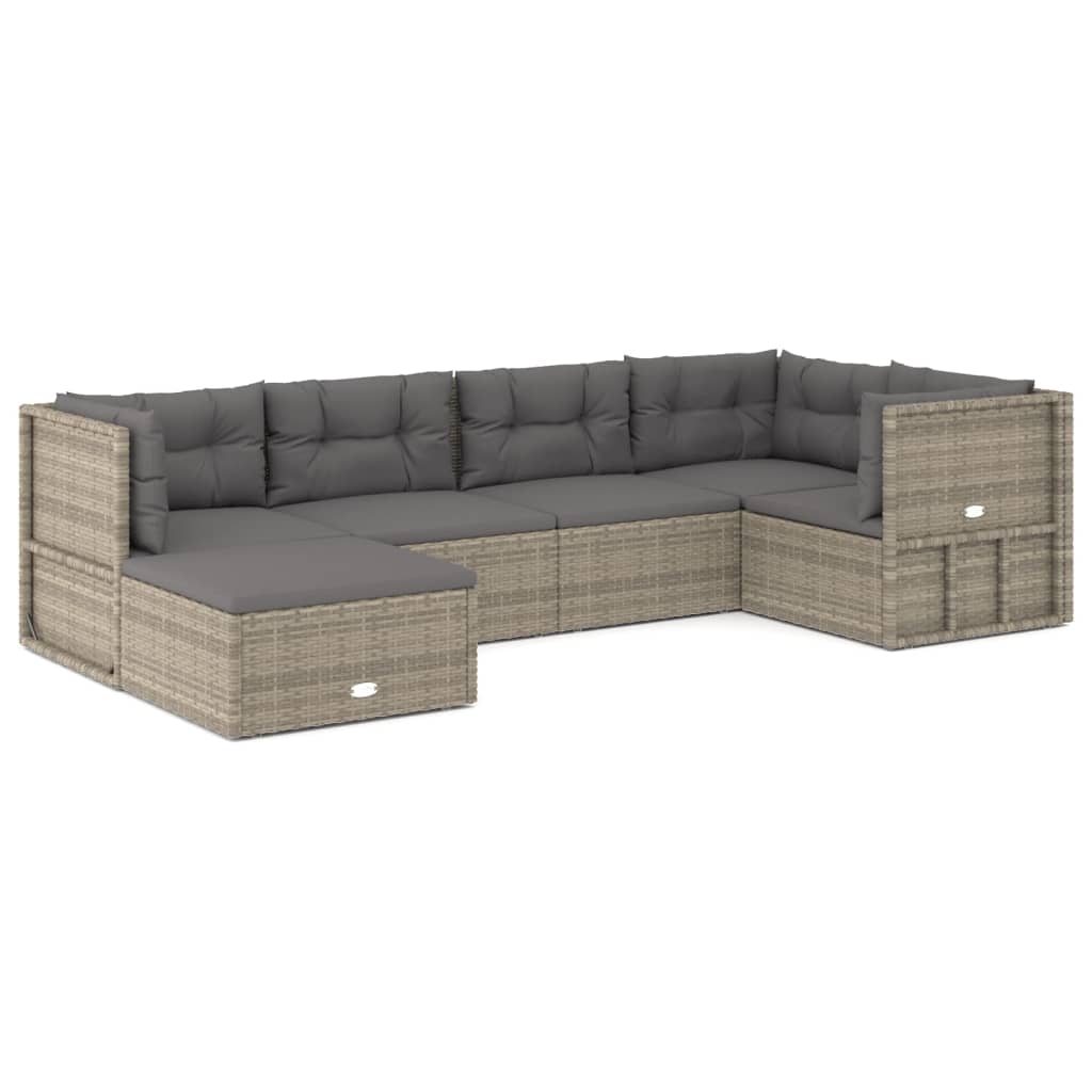 6 Piece Patio Lounge Set with Cushions Gray Poly Rattan