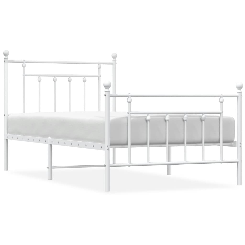 Metal Bed Frame without Mattress with Footboard White 39.4"x74.8"