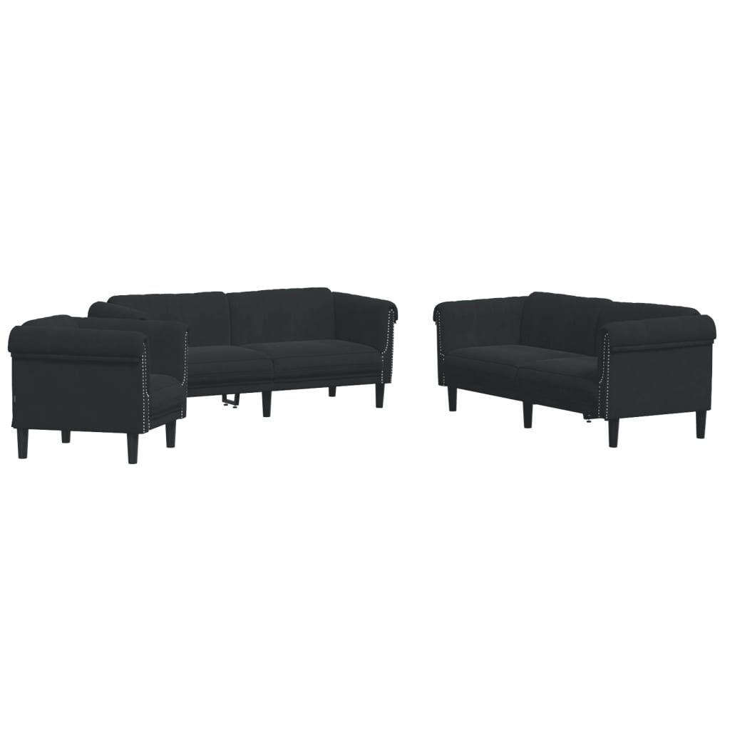 3 Piece Sofa Set Black Velvet