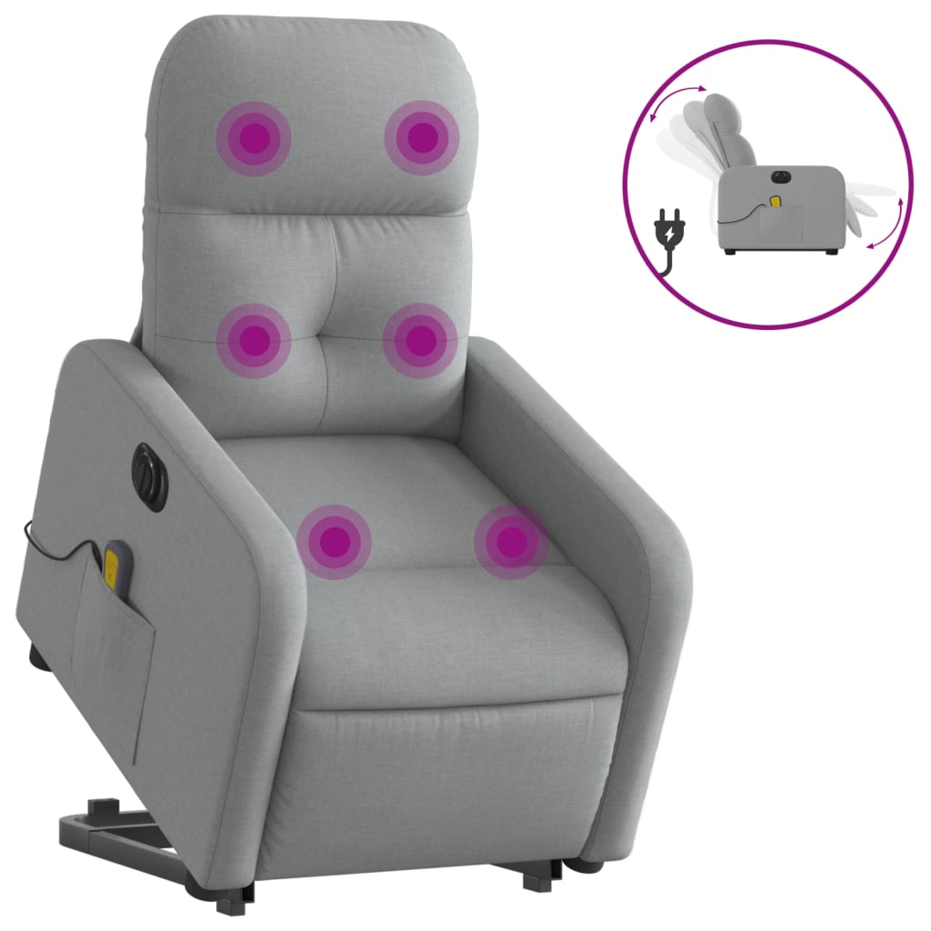 Electric Stand up Massage Recliner Chair Light Gray Fabric