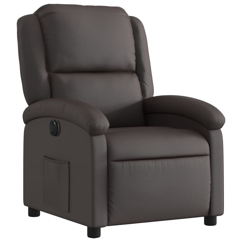 Electric Recliner Chair Dark Brown Real Leather