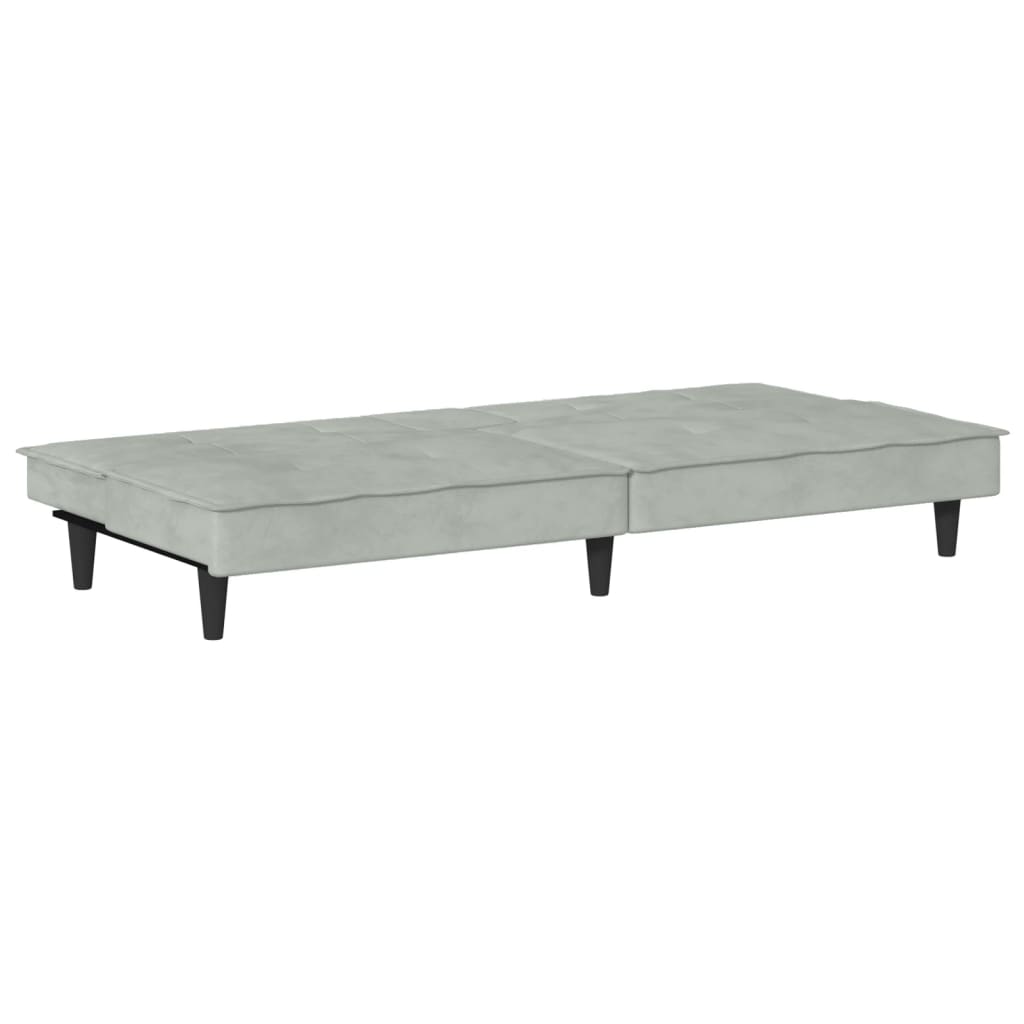 Sofa Bed with Cup Holders Light Gray Velvet