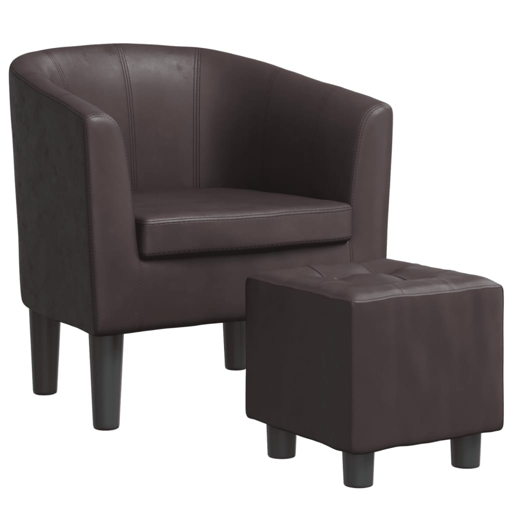 Tub Chair with Footstool Brown Faux Leather