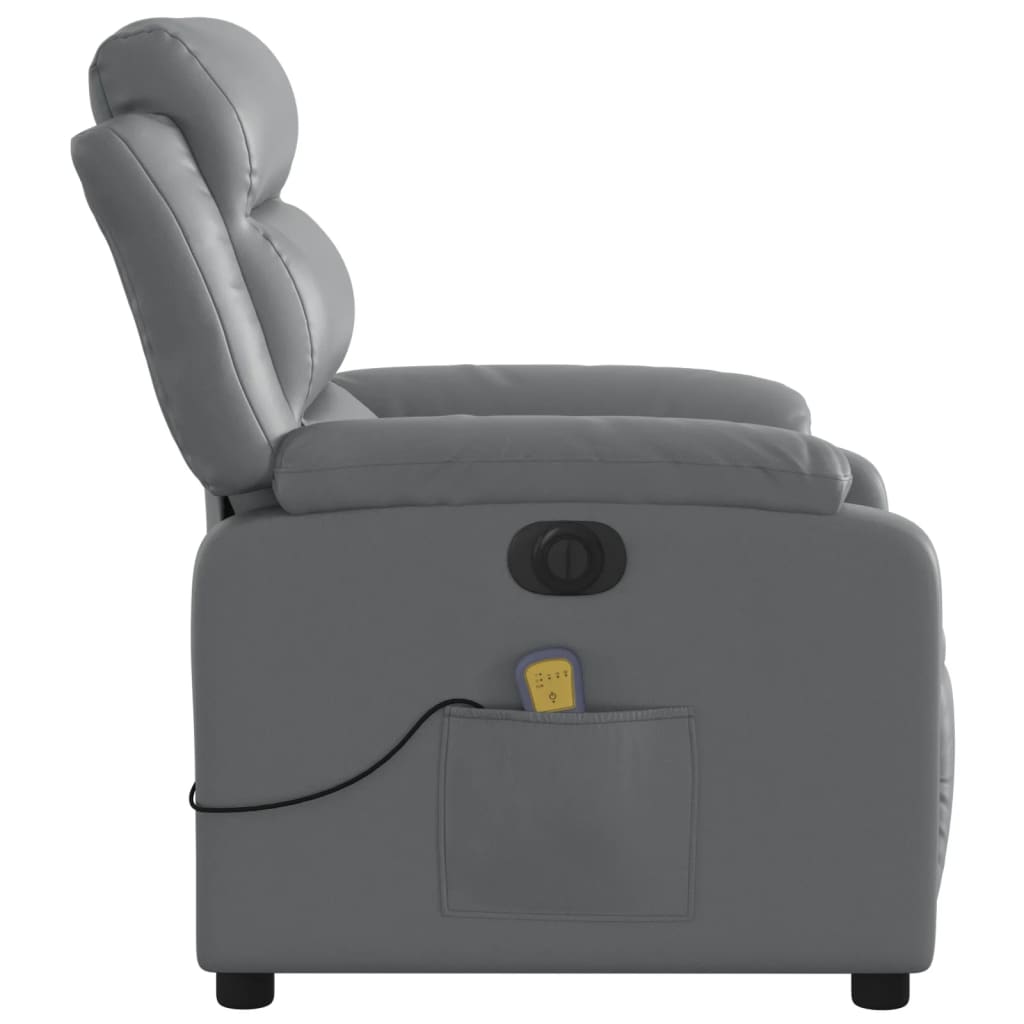 Electric Massage Recliner Chair Gray Faux Leather