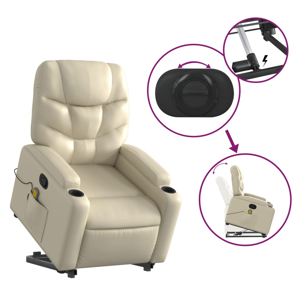 Stand up Massage Recliner Chair Cream Faux Leather