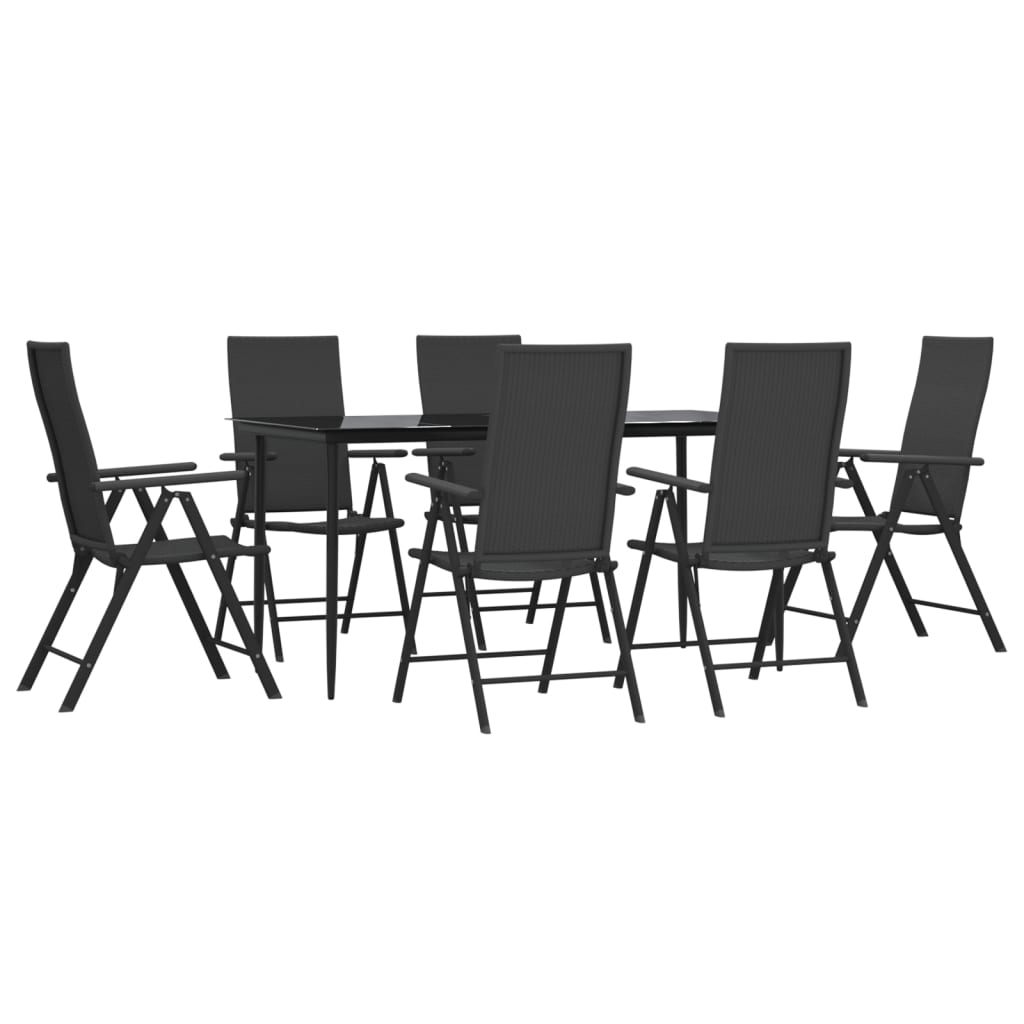 7 Piece Patio Dining Set Black Poly Rattan