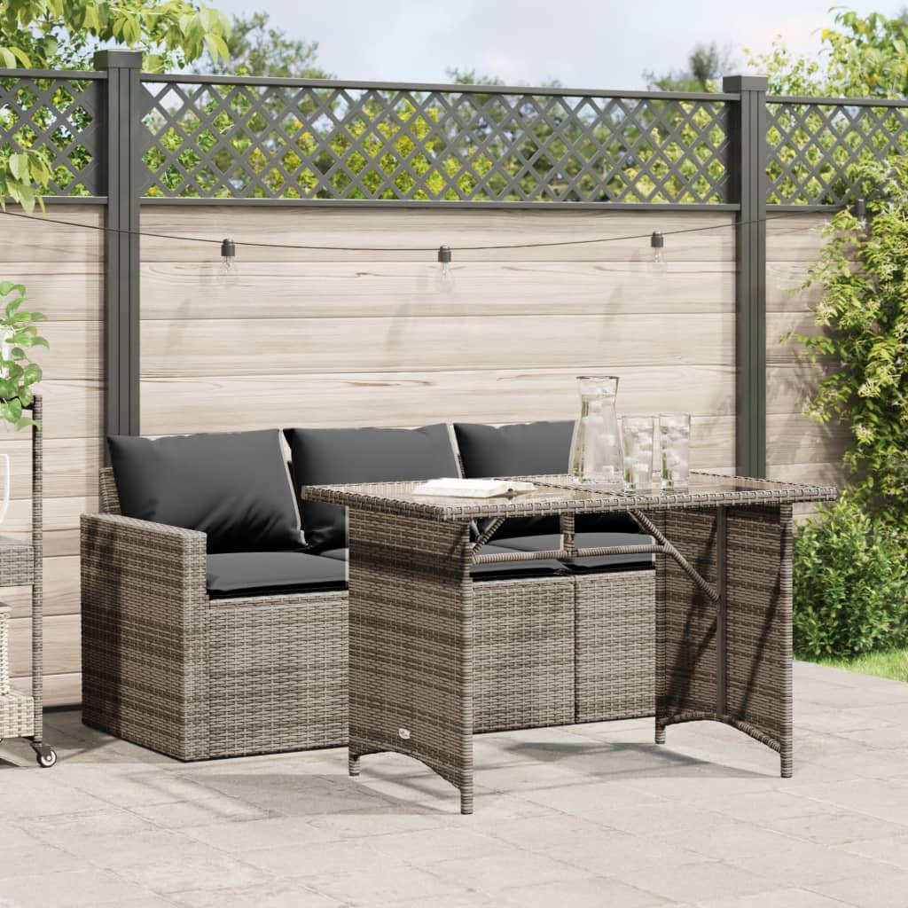 2 Piece Patio Dining Set with Cushions Gray Poly Rattan