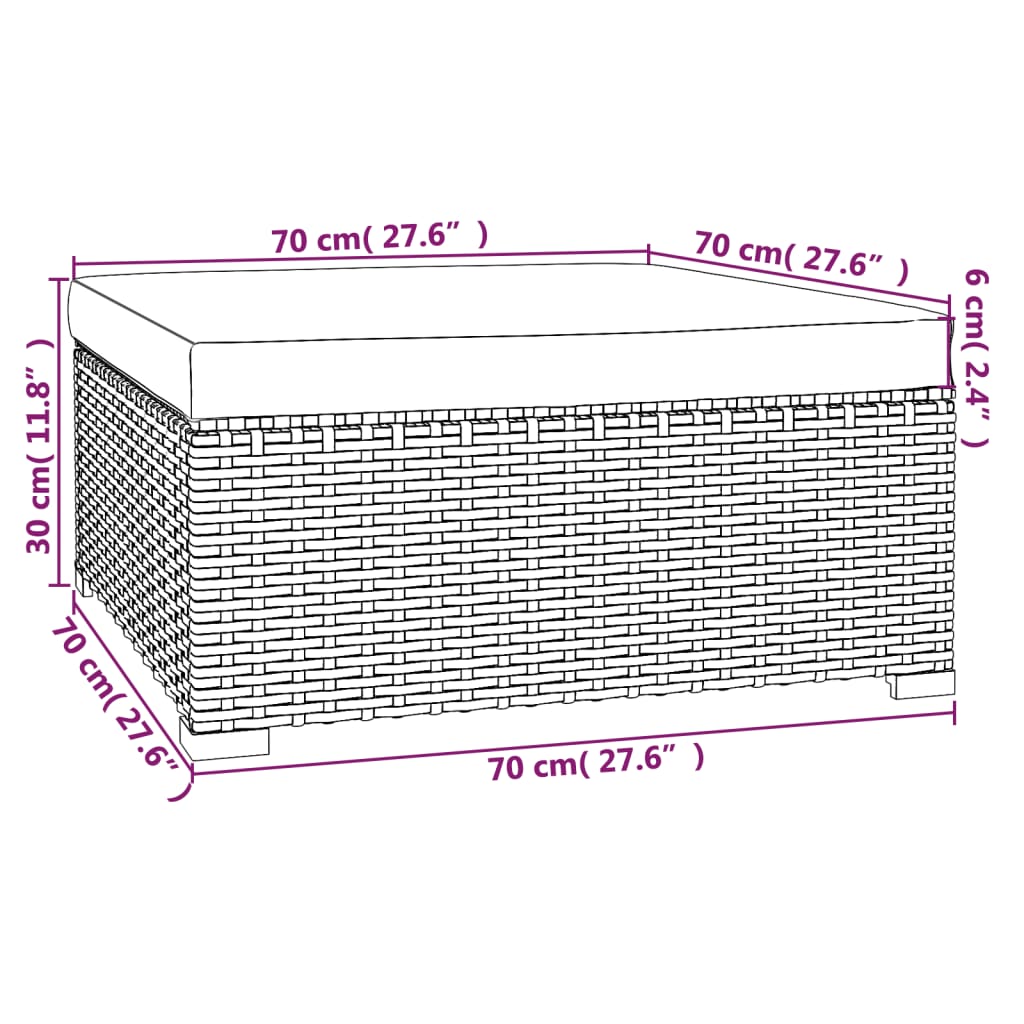 Patio Footrest with Cushion Gray 27.6"x27.6"x11.8" Poly Rattan