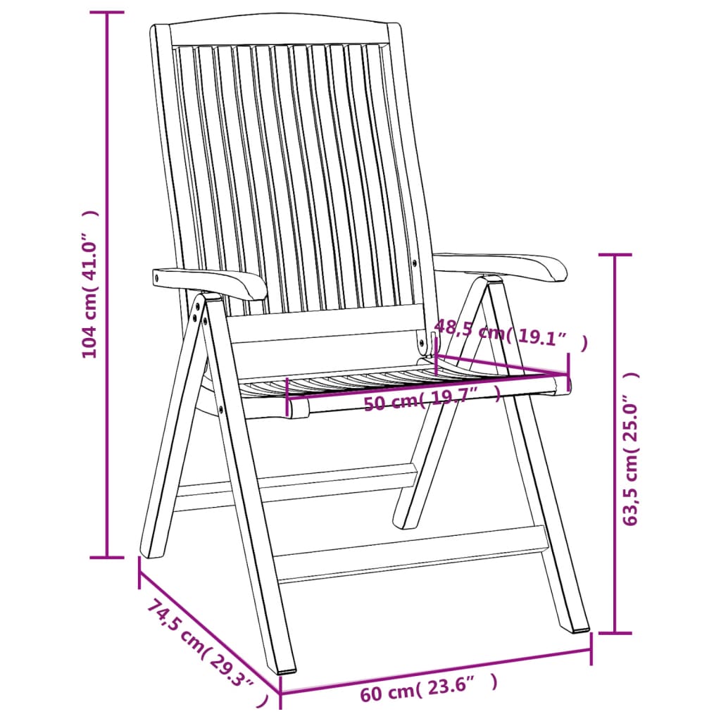 Reclining Patio Chairs 6 pcs Solid Wood Teak