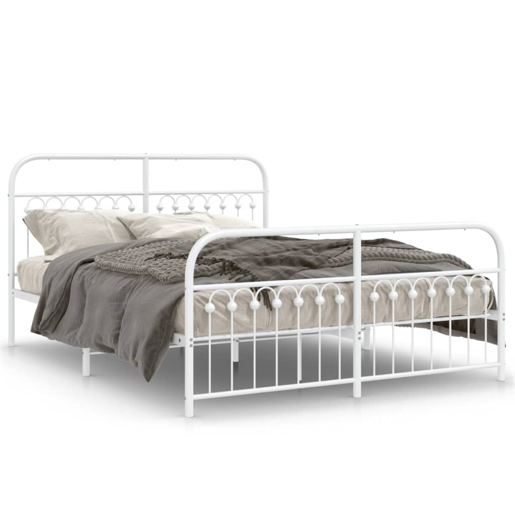 Metal Bed Frame without Mattress with Footboard White 59.1"x78.7"