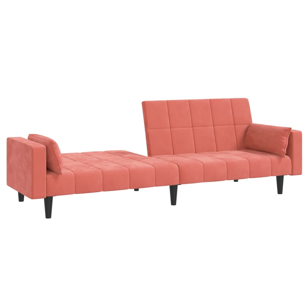 2-Seater Sofa Bed with Two Pillows Pink Velvet