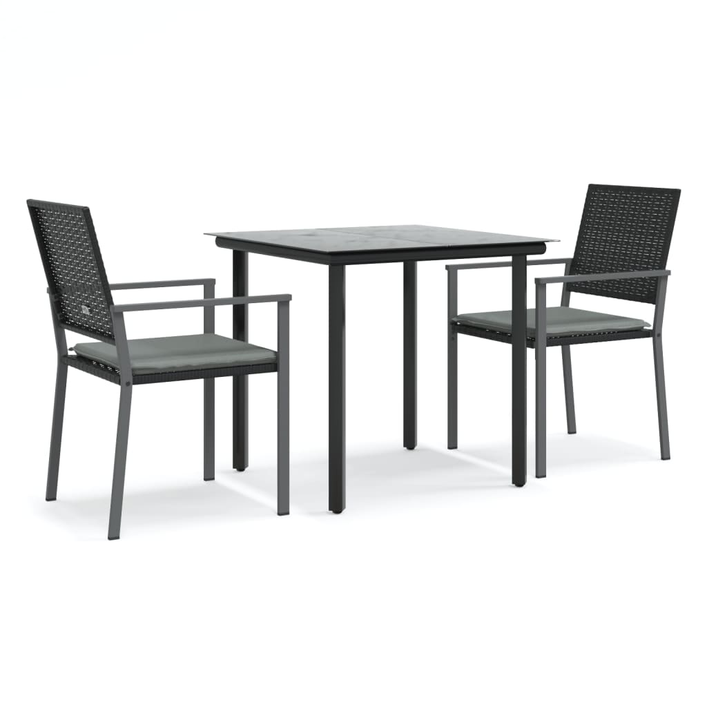 3 Piece Patio Dining Set with Cushions Poly Rattan and Steel