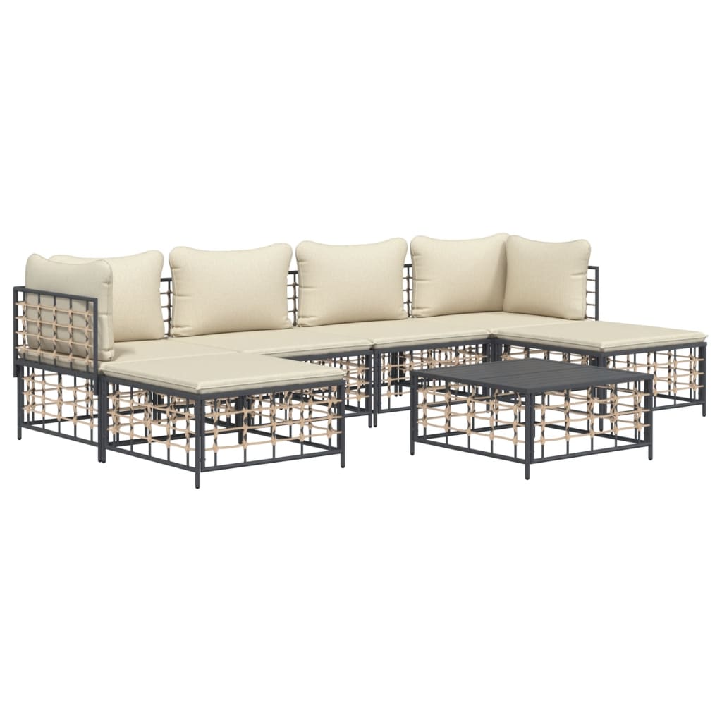 7 Piece Patio Lounge Set with Cushions Anthracite Poly Rattan