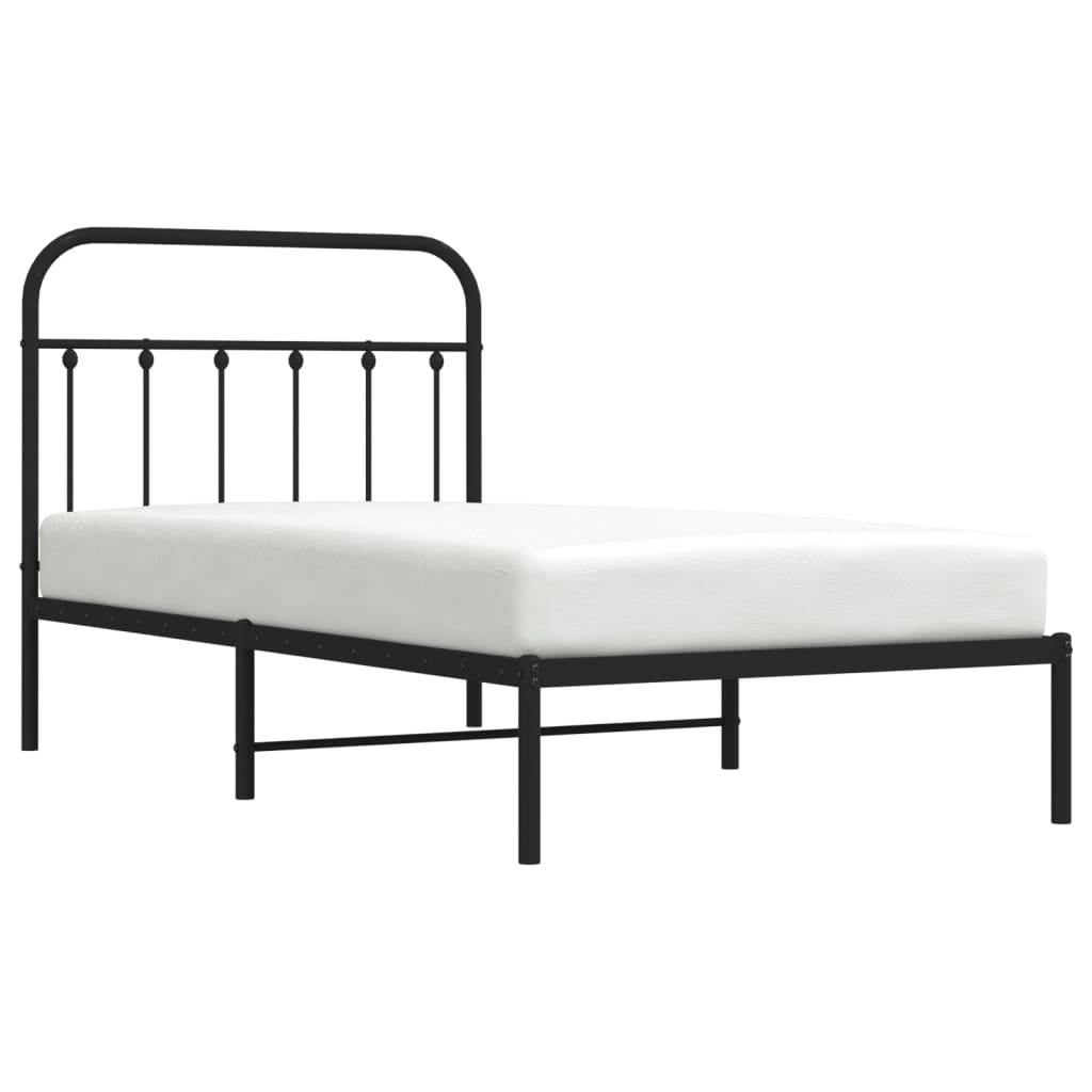 Metal Bed Frame without Mattress with Headboard Black 39.4"x74.8"