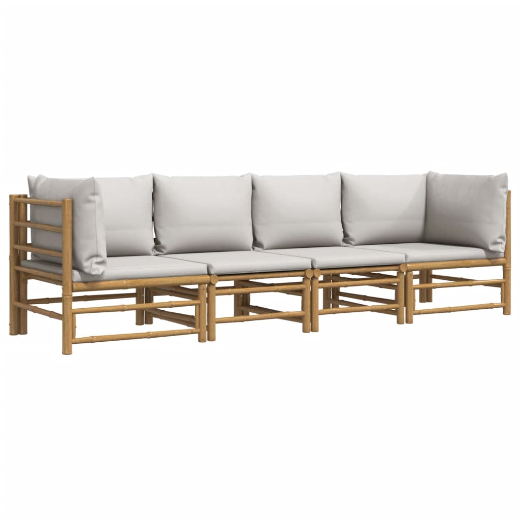 4 Piece Patio Lounge Set with Light Gray Cushions Bamboo