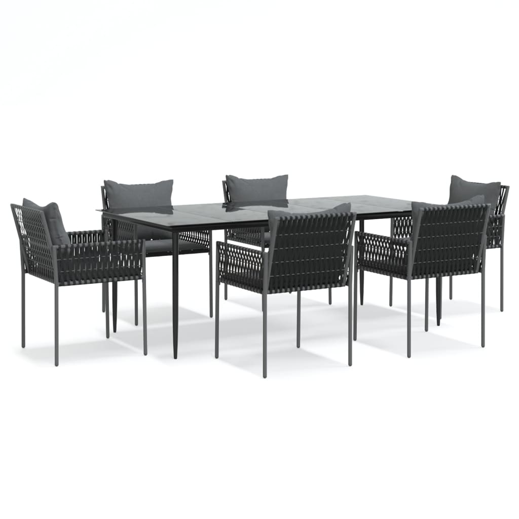 7 Piece Patio Dining Set with Cushions Poly Rattan and Steel