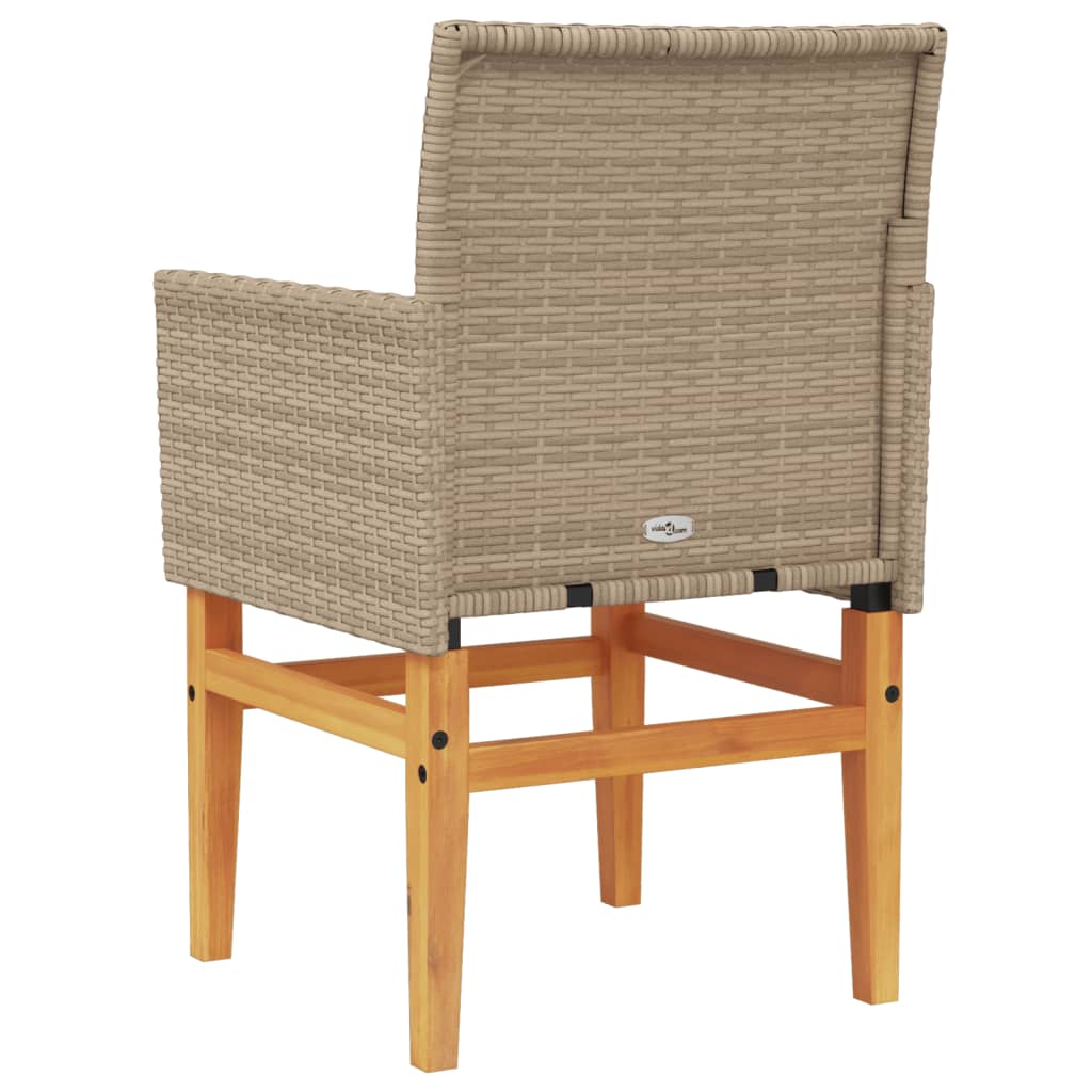 Patio Chairs with Cushions 2 pcs Beige Poly Rattan&Solid Wood