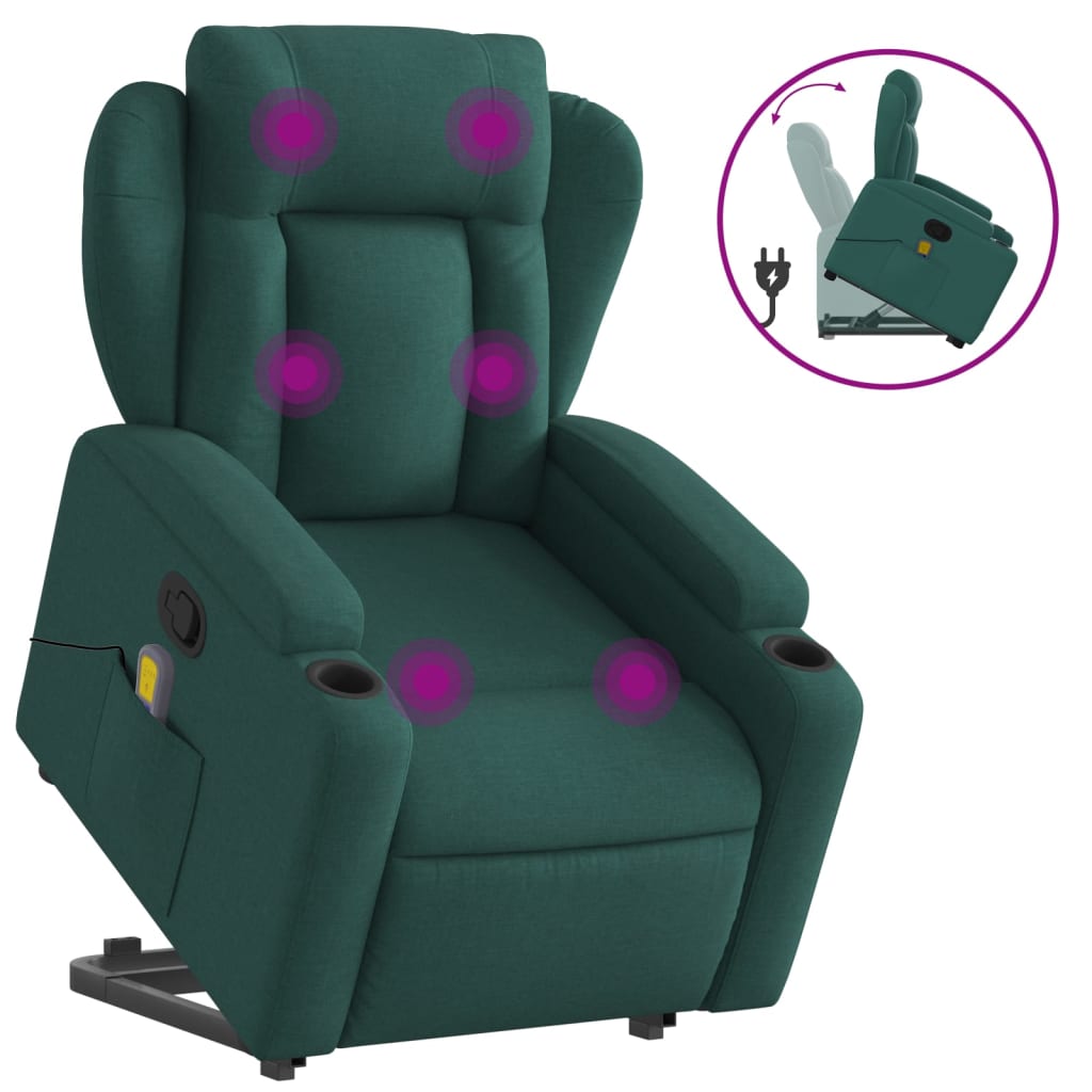 Stand up Massage Recliner Chair Dark Green Fabric