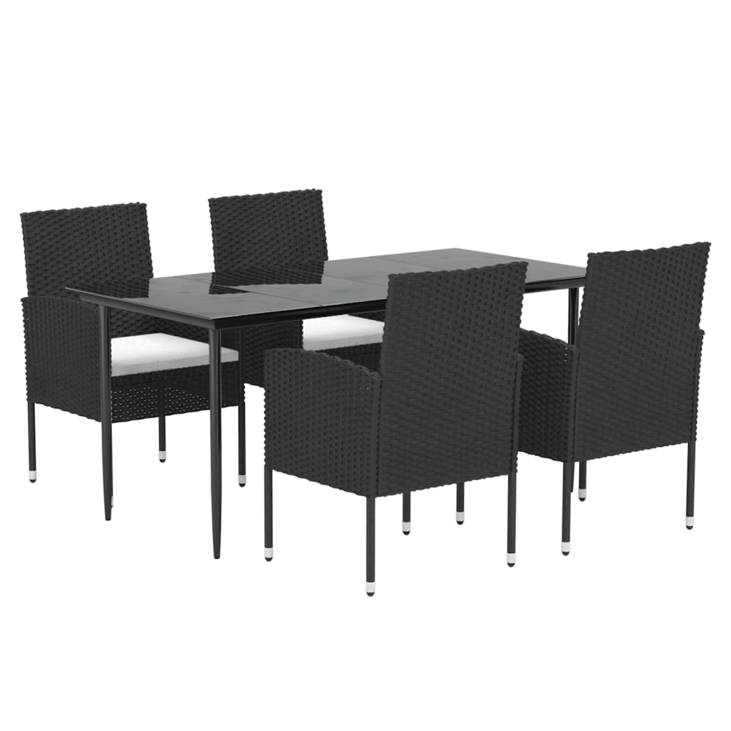 5 Piece Patio Dining Set with Cushions Black Poly Rattan