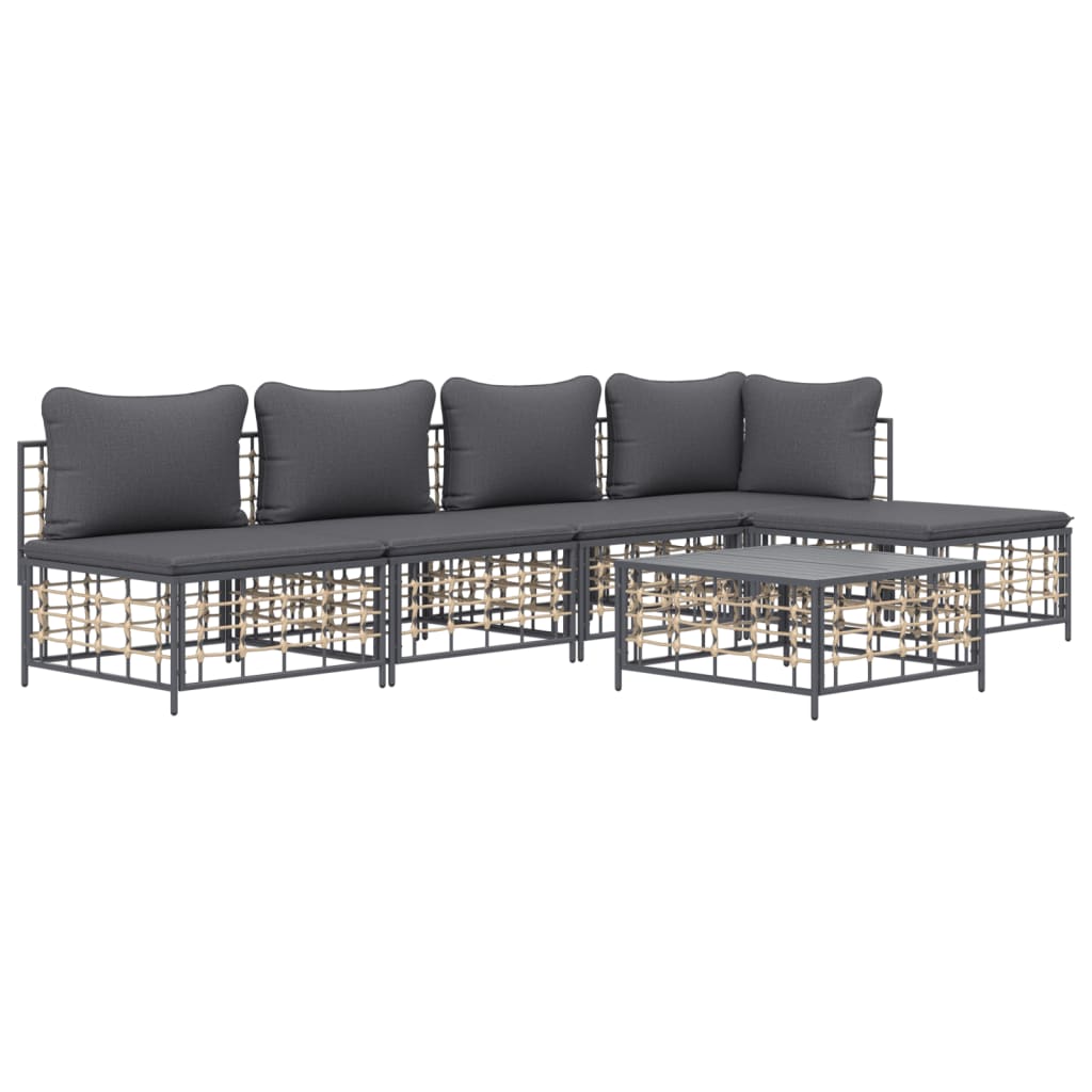 6 Piece Patio Lounge Set with Cushions Anthracite Poly Rattan