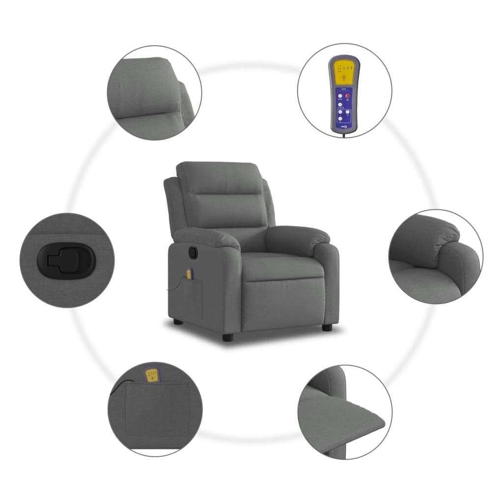 Massage Recliner Chair Dark Gray Fabric