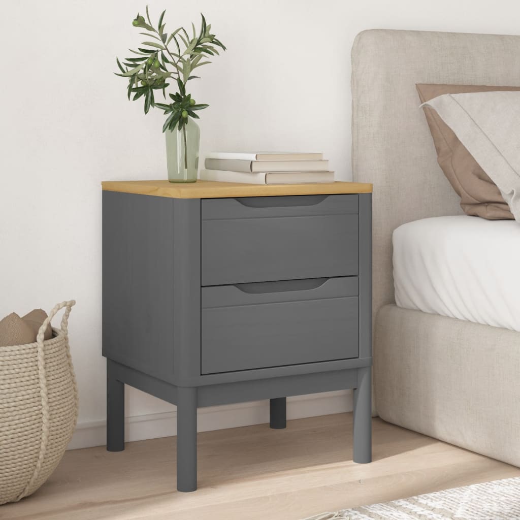 Bedside Cabinet FLORO Gray 17.7"x15.4"x22.4" Solid Wood Pine