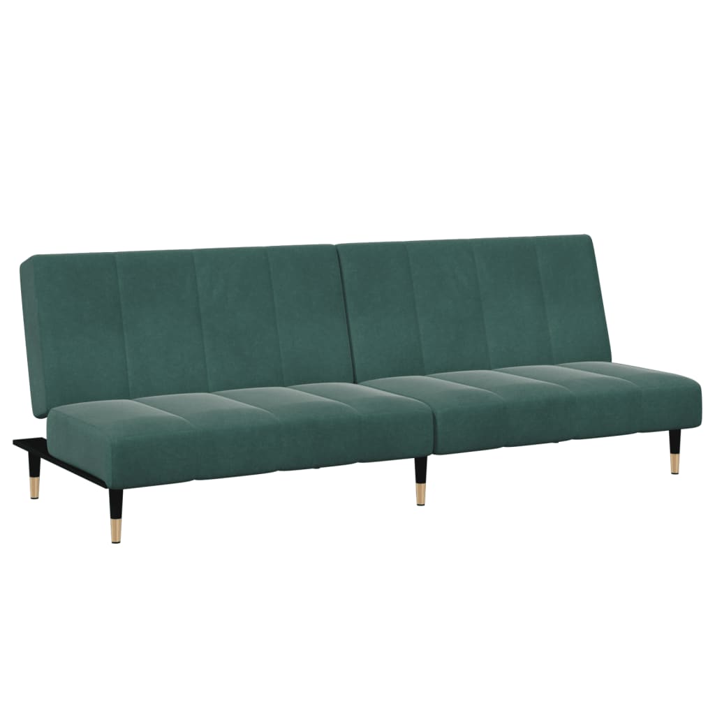 2-Seater Sofa Bed with Footstool Dark Green Velvet