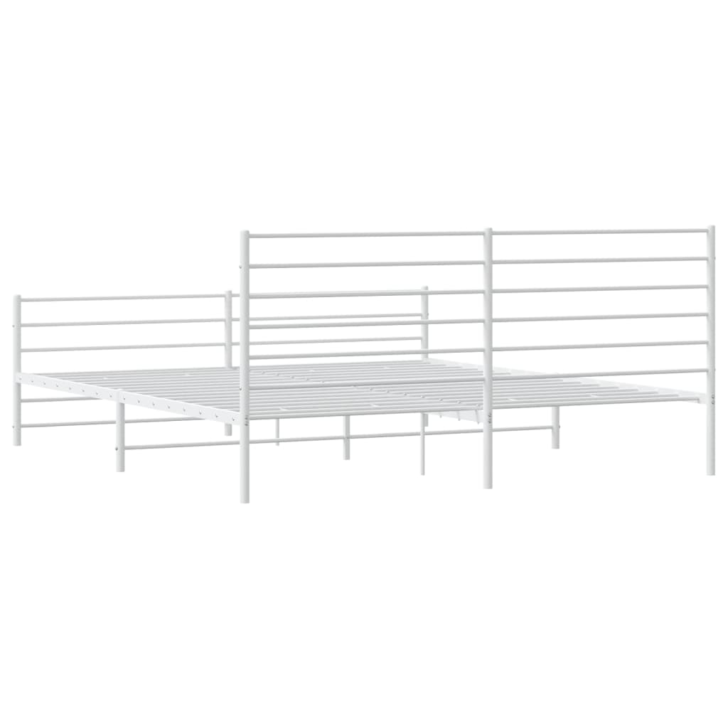 Metal Bed Frame without Mattress with Footboard White 76"x79.9"