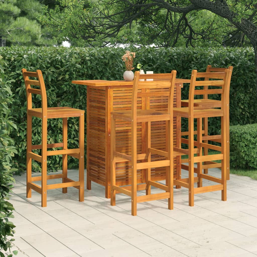 5 Piece Patio Bar Set Solid Wood Acacia