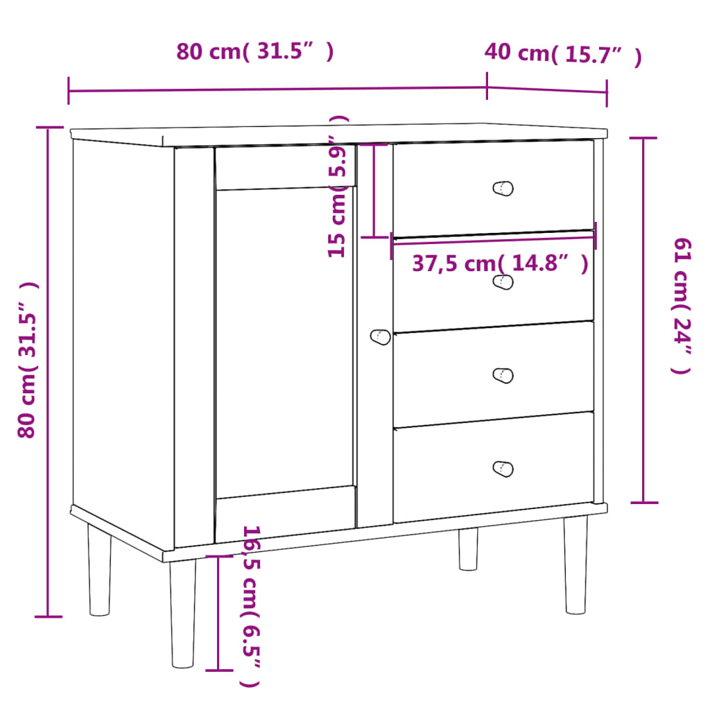 Sideboard SENJA Rattan Look White 31.5"x15.7"x31.5" Solid Wood Pine