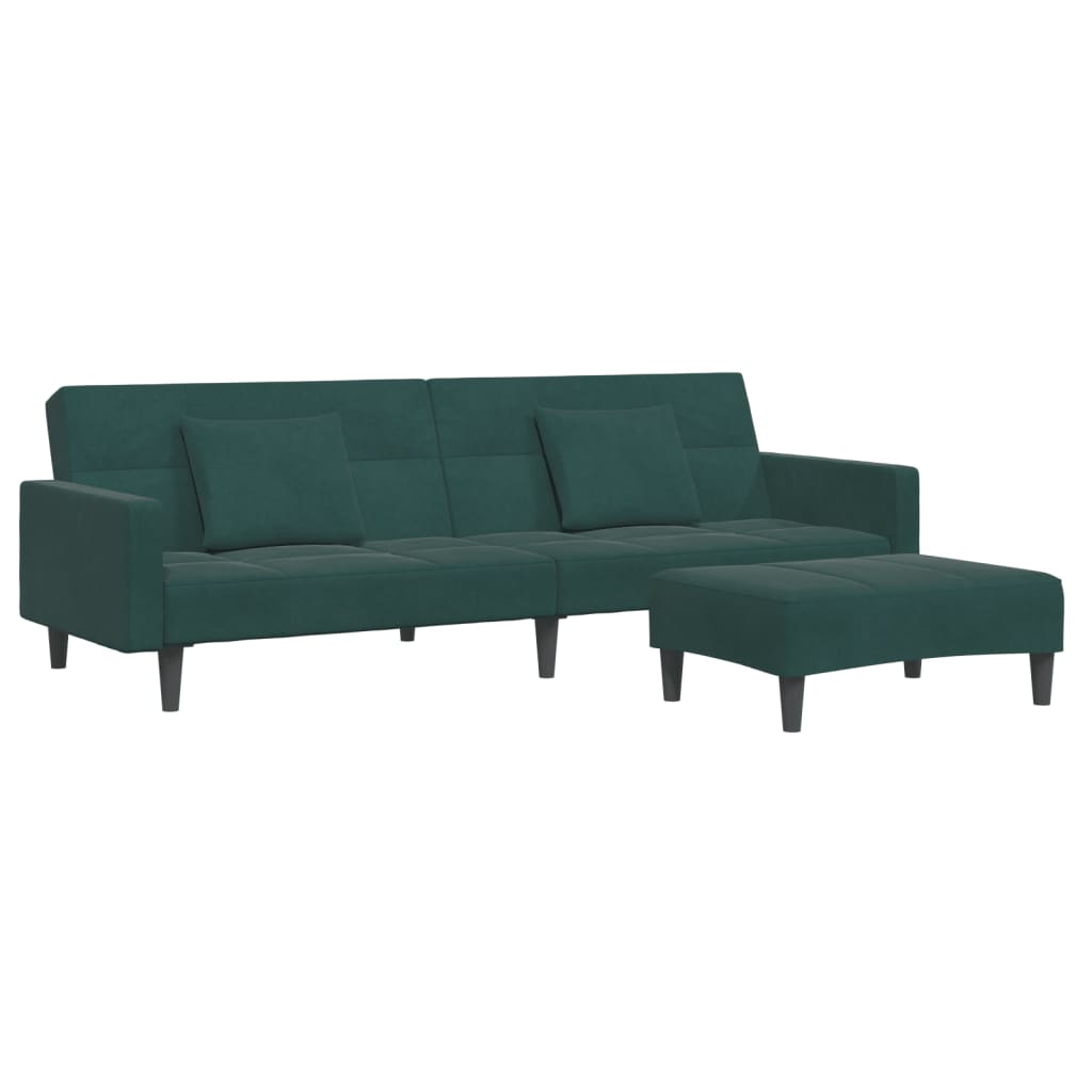 2-Seater Sofa Bed with Footstool Dark Green Velvet