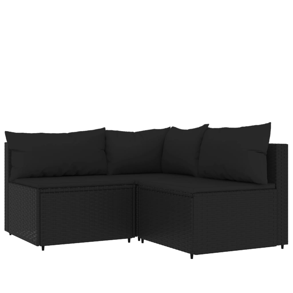 4 Piece Patio Lounge Set with Cushions Black Poly Rattan