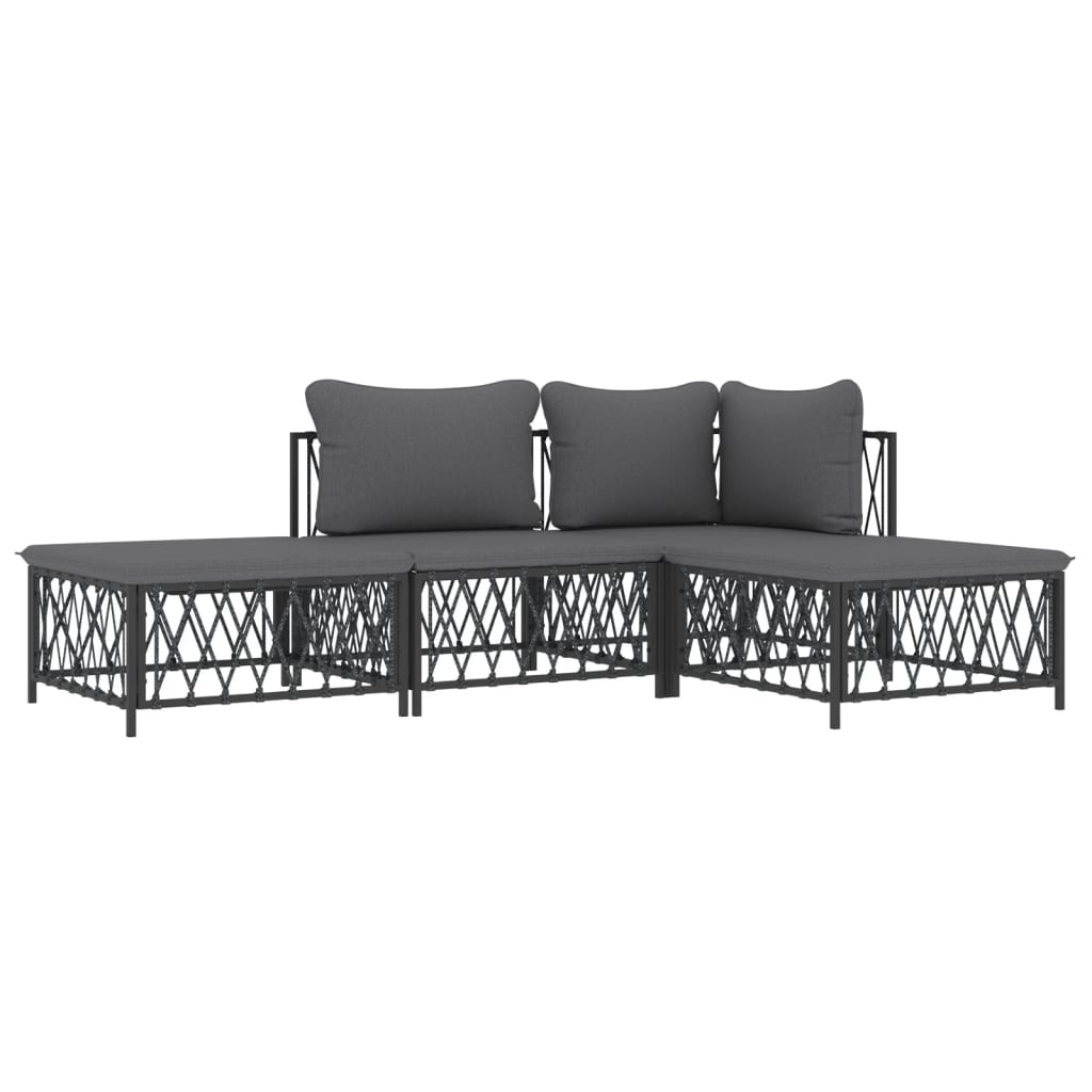 4 Piece Patio Lounge Set with Cushions Anthracite Steel