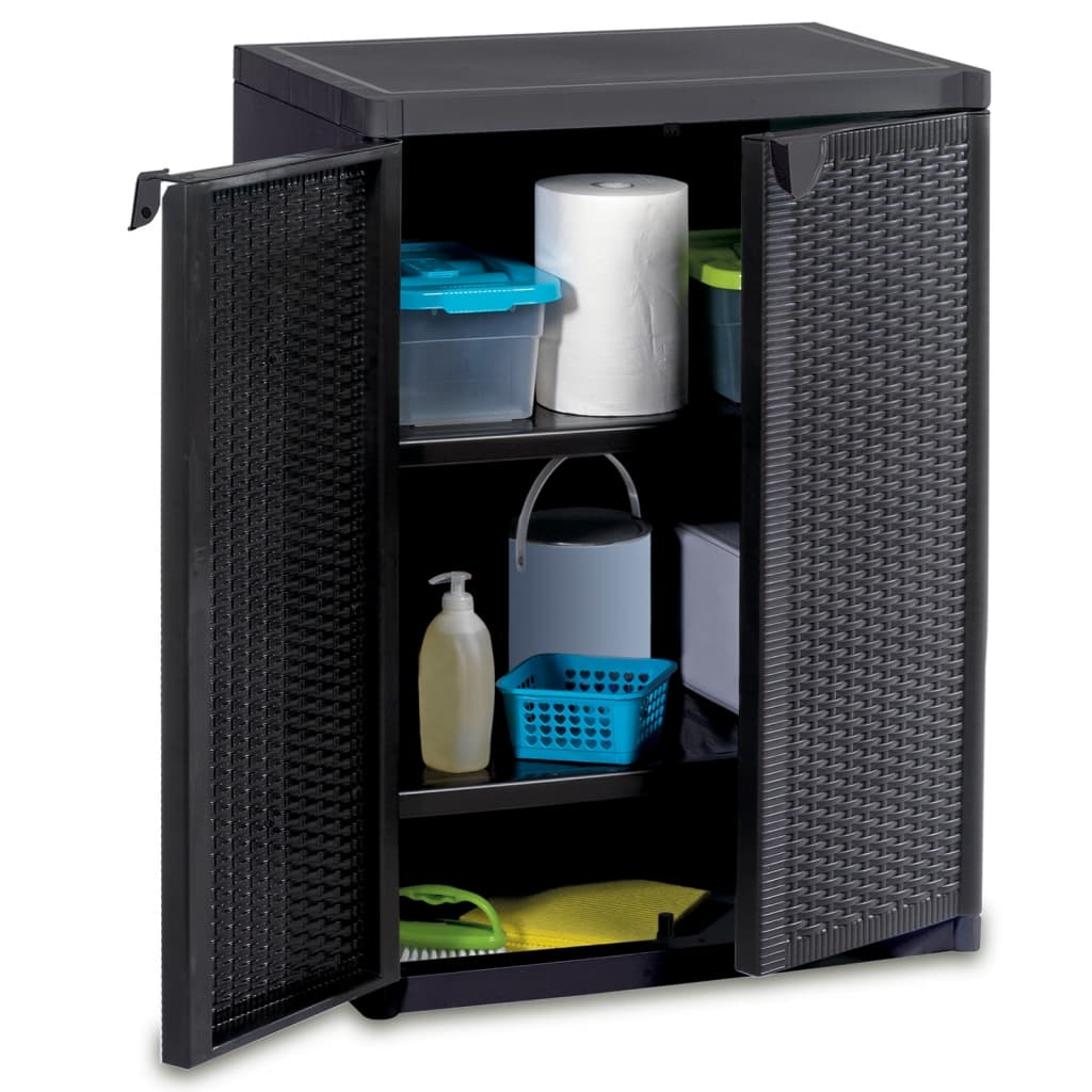 Garden Storage Cabinet Black 25.6"x17.7"x34.6" PP Rattan