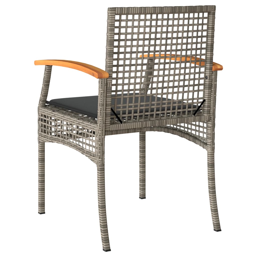 Patio Chairs with Cushions 2 pcs Gray Poly Rattan Acacia Wood