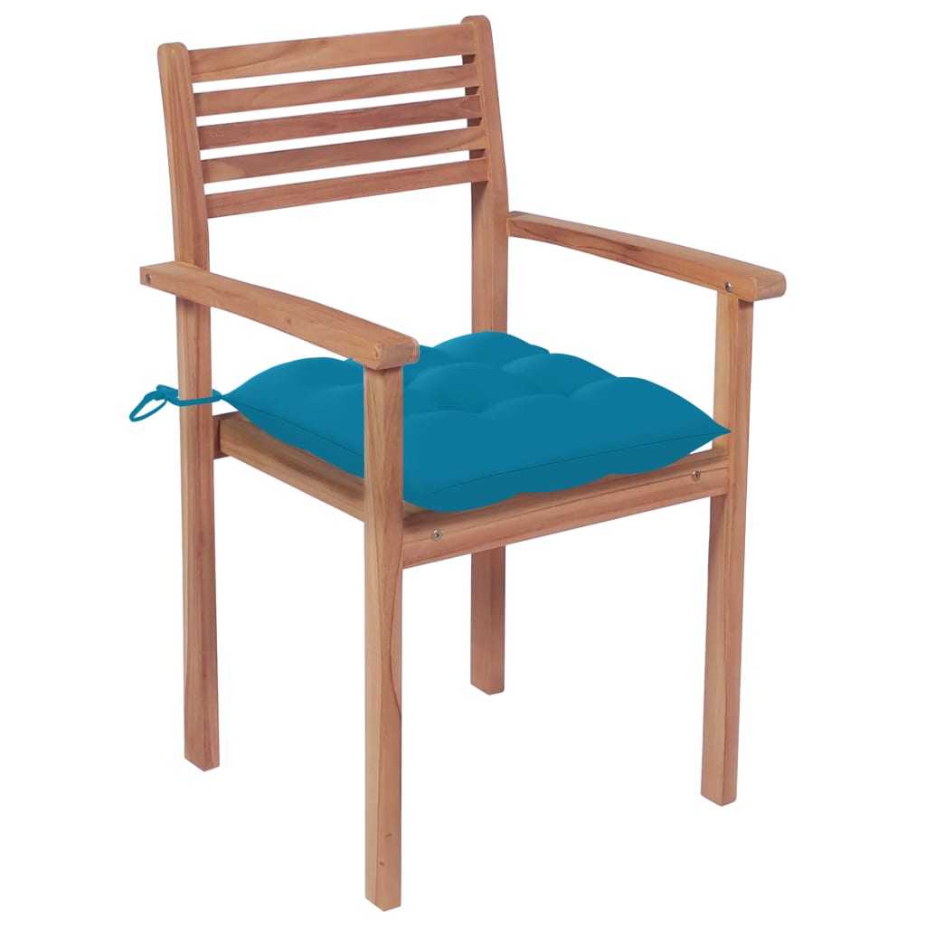 Patio Chairs 2 pcs with Light Blue Cushions Solid Teak Wood