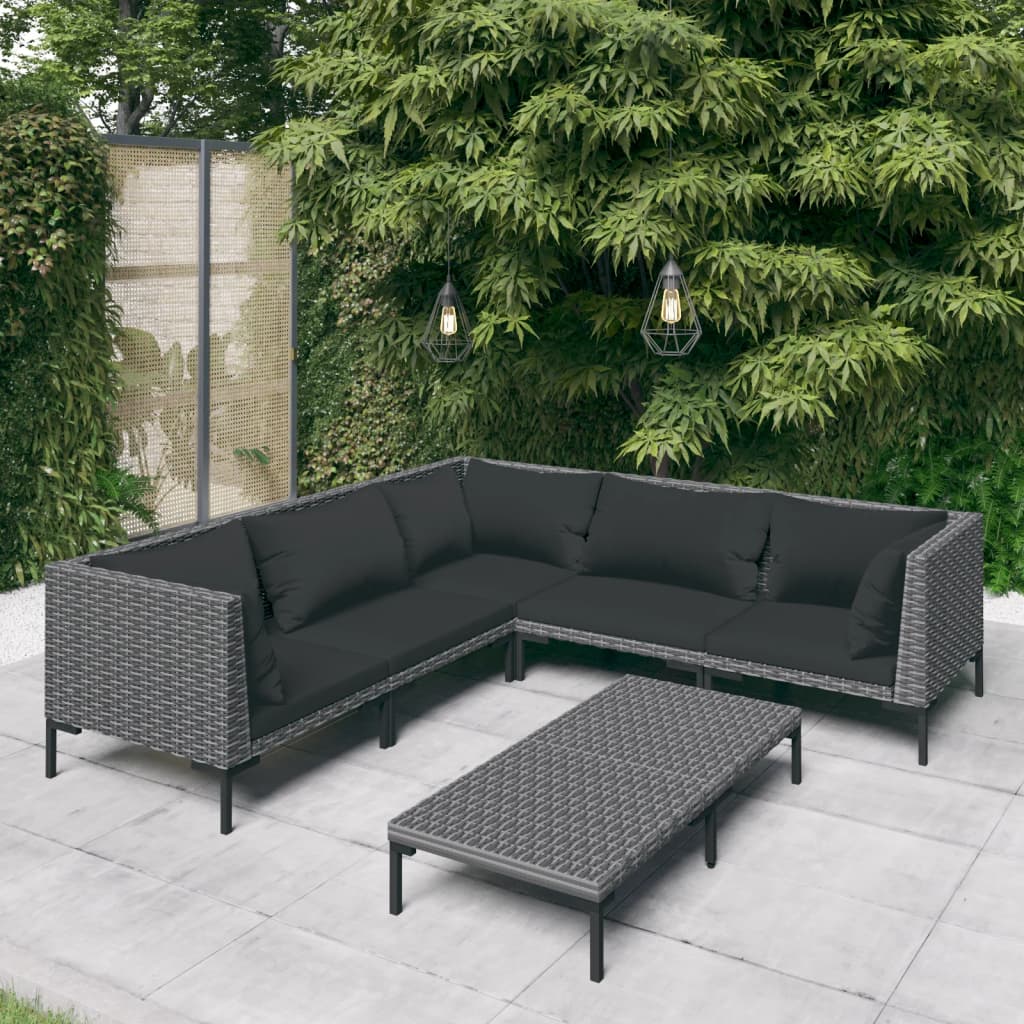 6 Piece Patio Lounge Set with Cushions Poly Rattan Dark Gray