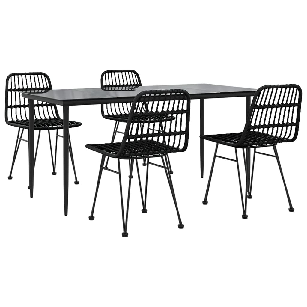 5 Piece Patio Dining Set Black Poly Rattan