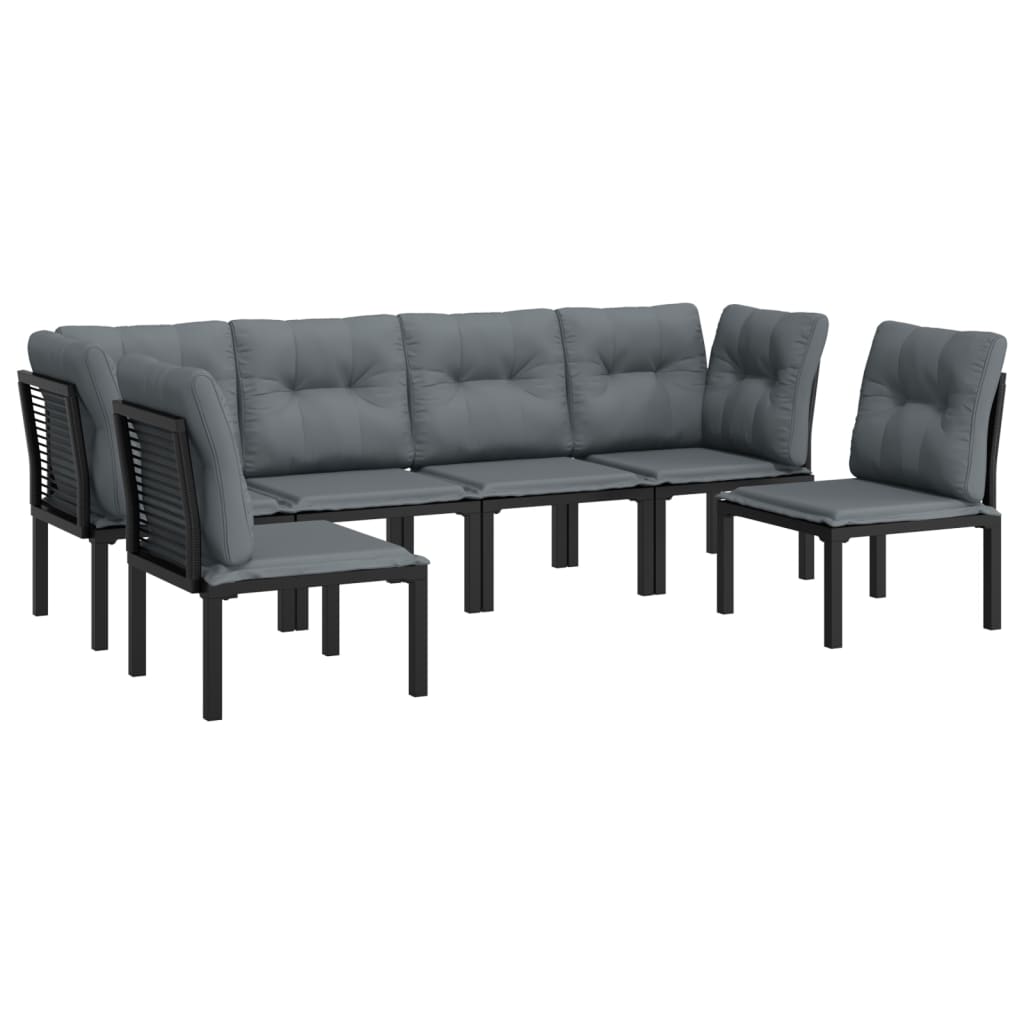 6 Piece Patio Lounge Set Black and Gray Poly Rattan