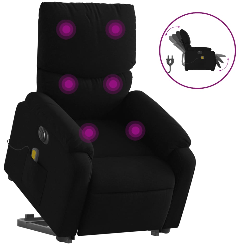 Electric Stand up Massage Recliner Chair Black Fabric