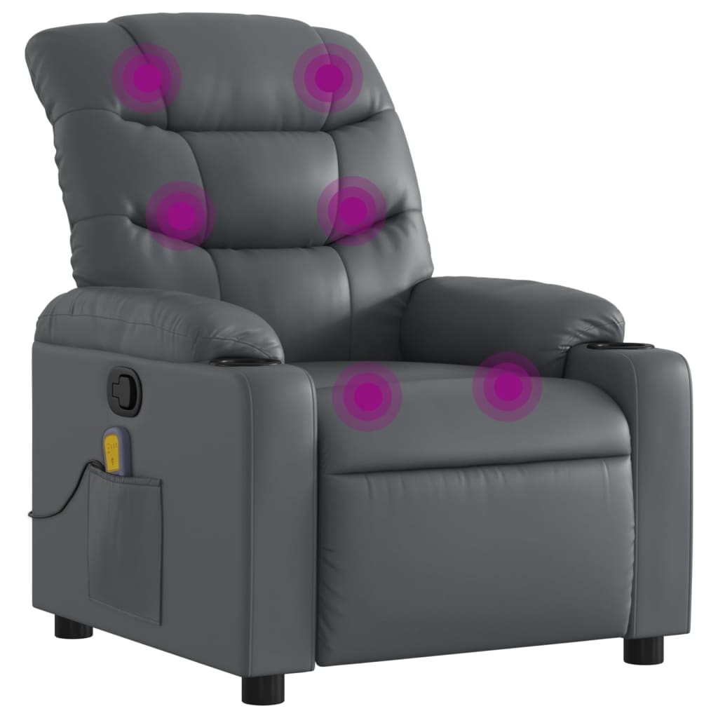 Massage Recliner Chair Gray Faux Leather