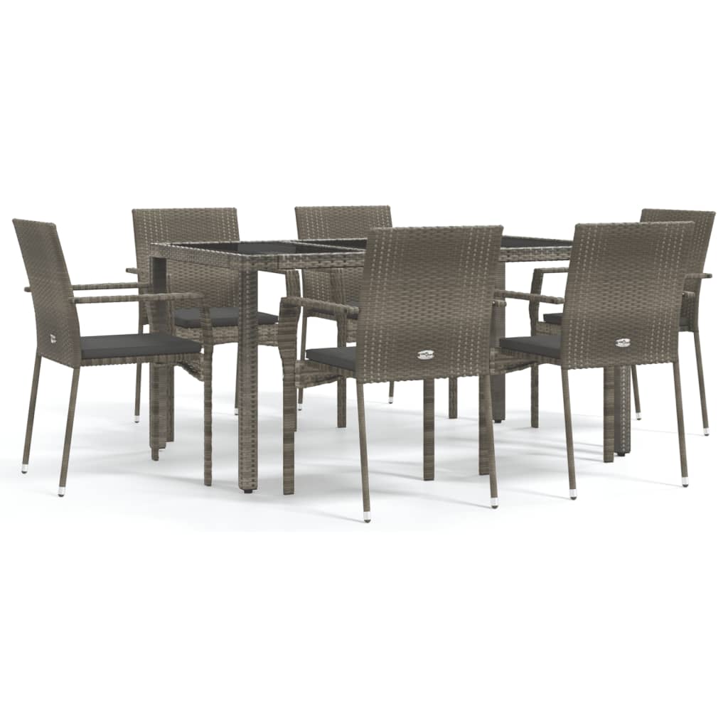 7 Piece Patio Dining Set with Cushions Gray Poly Rattan