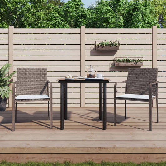 3 Piece Patio Dining Set with Cushions Poly Rattan and Steel