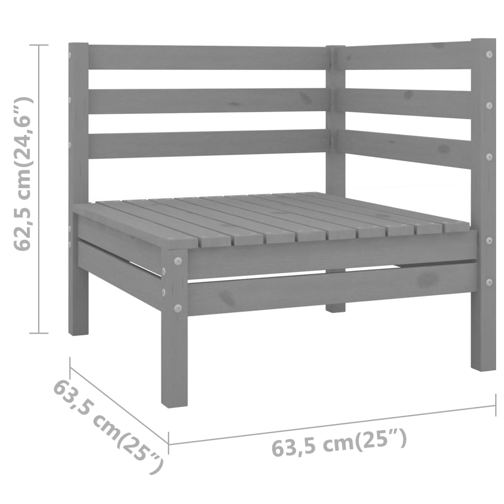 3 Piece Patio Lounge Set Solid Wood Pine Gray