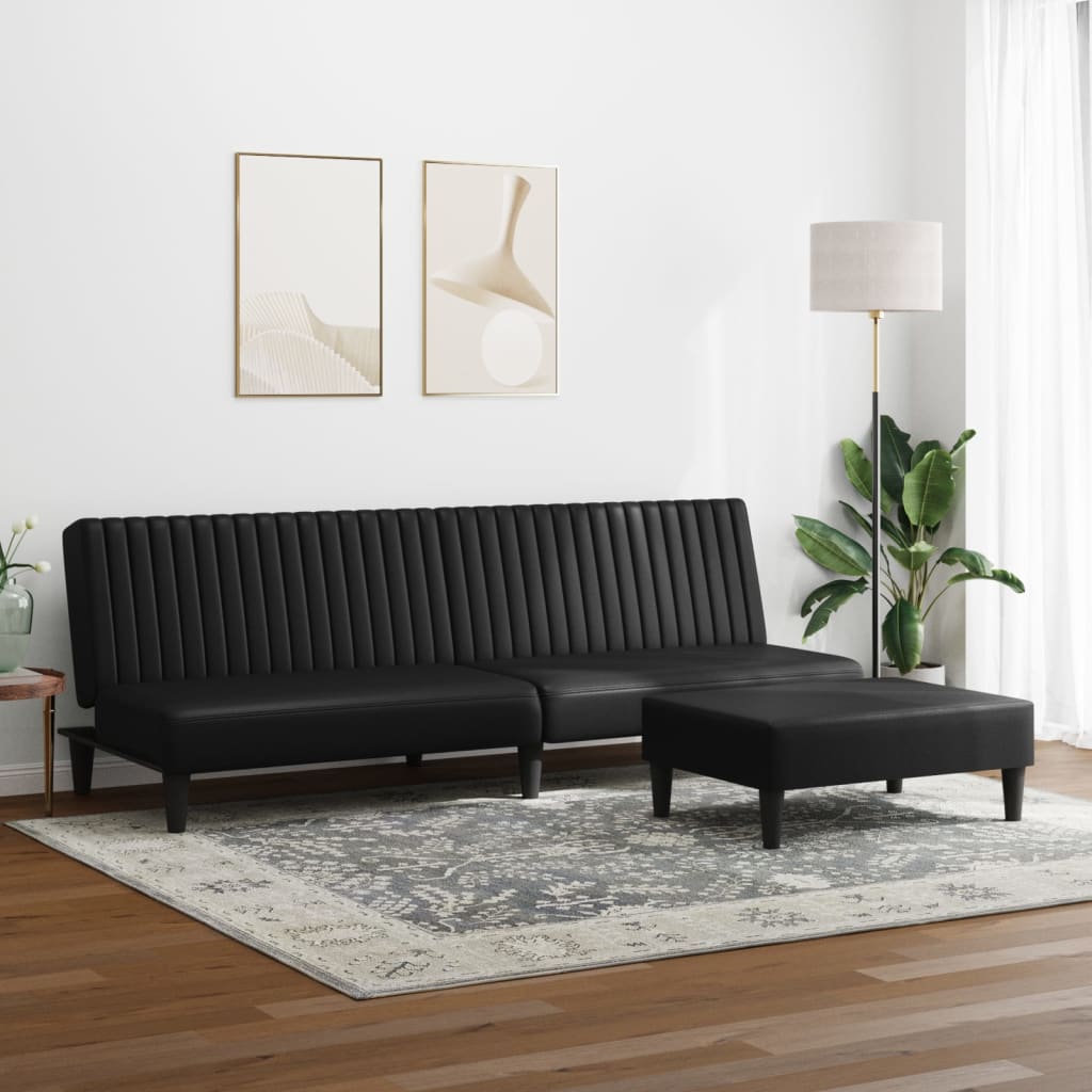 2 Piece Sofa Set Black Faux Leather