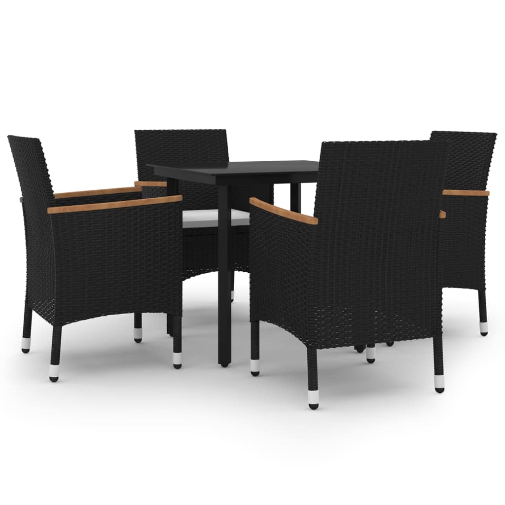 5 Piece Patio Dining Set with Cushions Poly Rattan and Glass