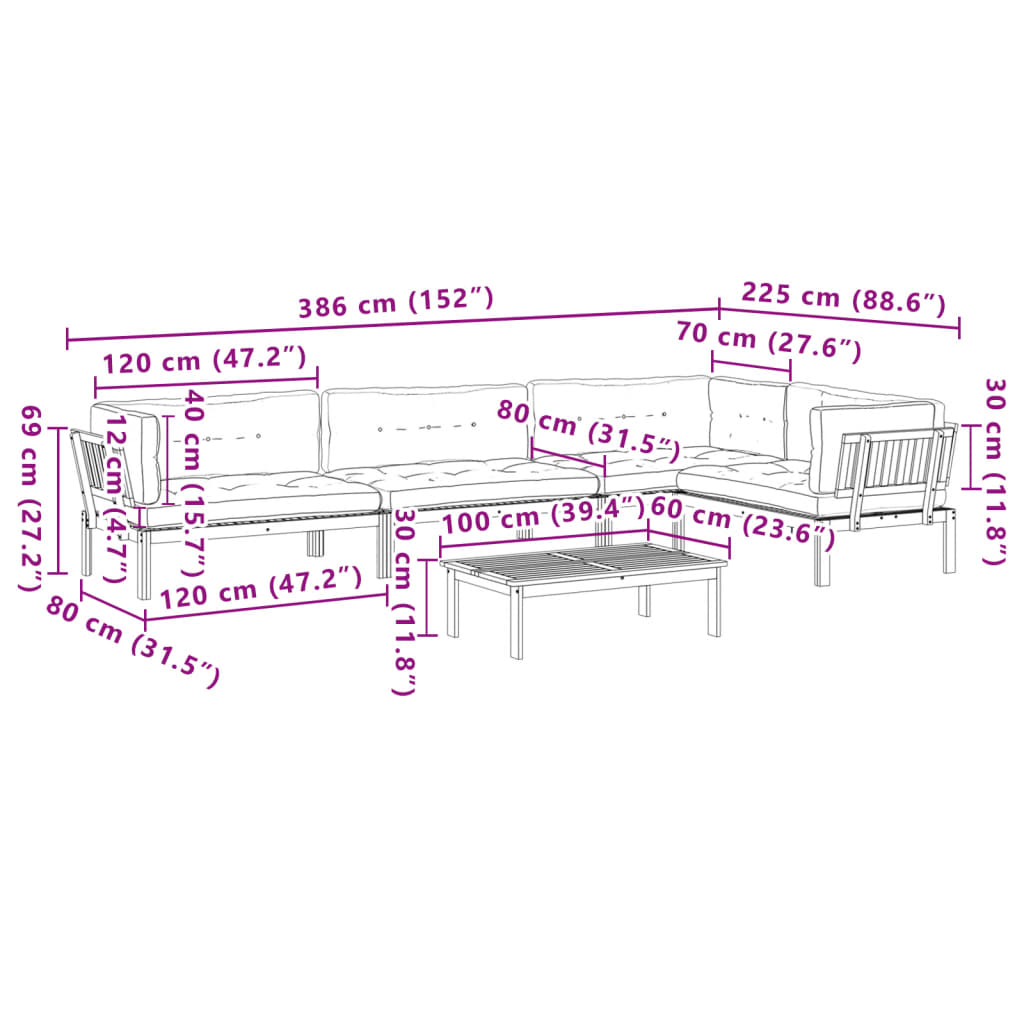 5 Piece Patio Pallet Sofa Set with Cushions Solid Wood Acacia