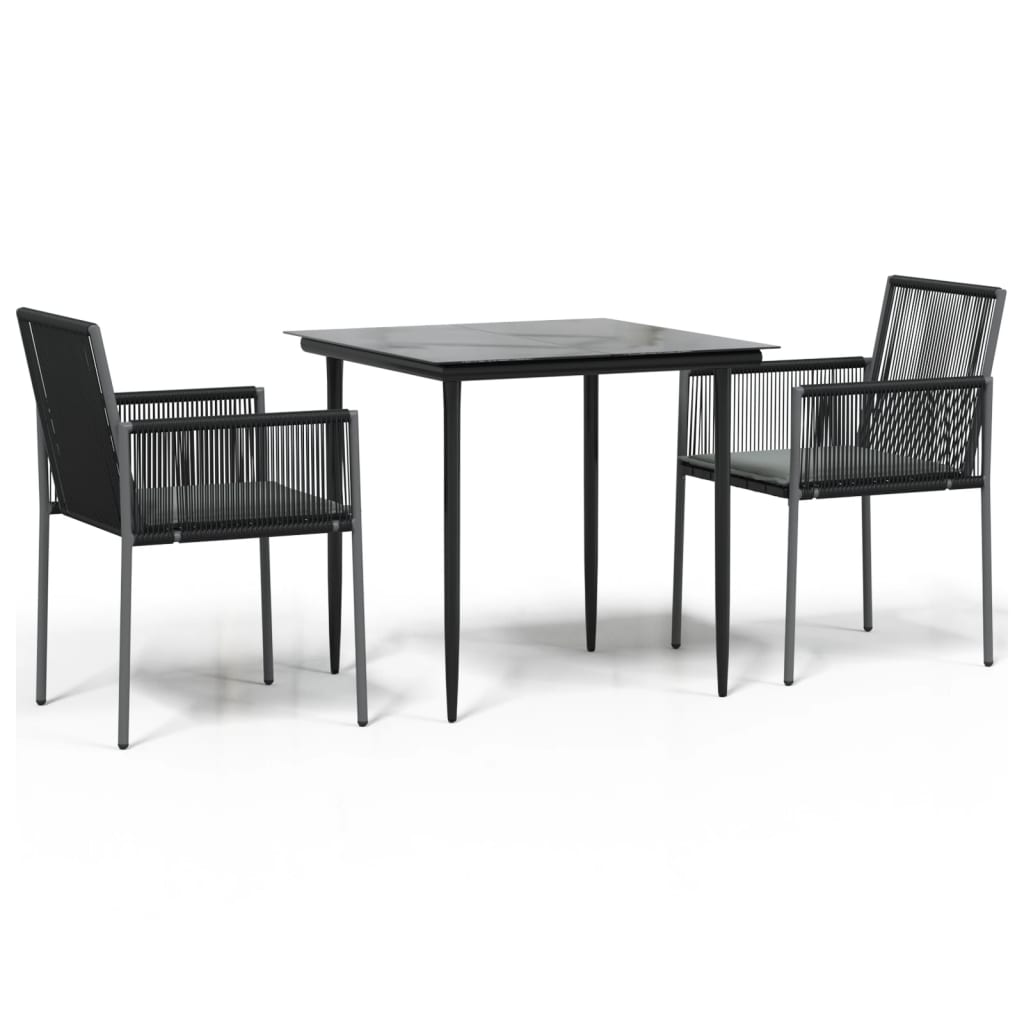 3 Piece Patio Dining Set with Cushions Black Poly Rattan and Steel